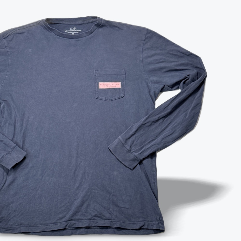 Vineyard Vines Pocket Tee Marthas Vineyard Long Sleeve Navy Blue Graphic Medium